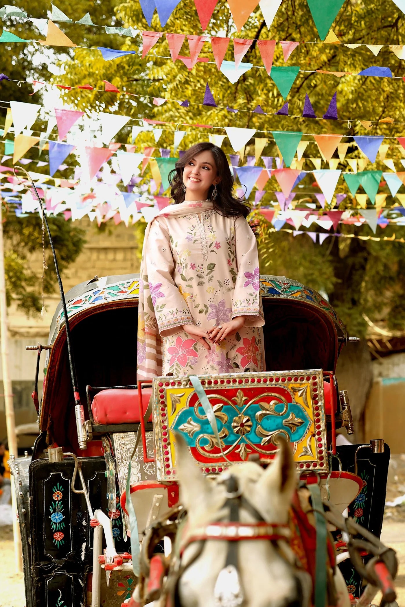 ANEELAS-3PC LAWN EMBROIDERED SHIRT WITH KHAADI NET PRINTED DUPATTA & EMB TROUSER