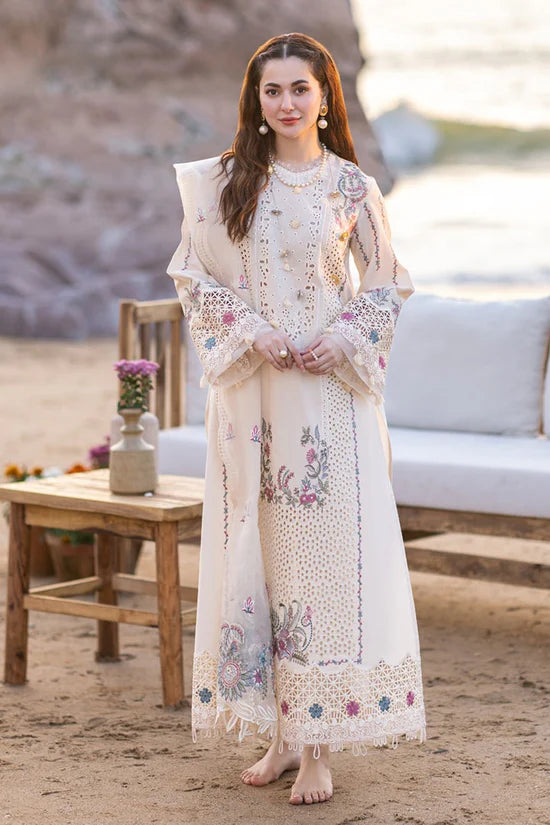 QALAMQAR-3PC CHIKANKARI LAWN EMBROIDERED WITH KHADDI NET EMBROIDERED DUPATTA & TROUSER