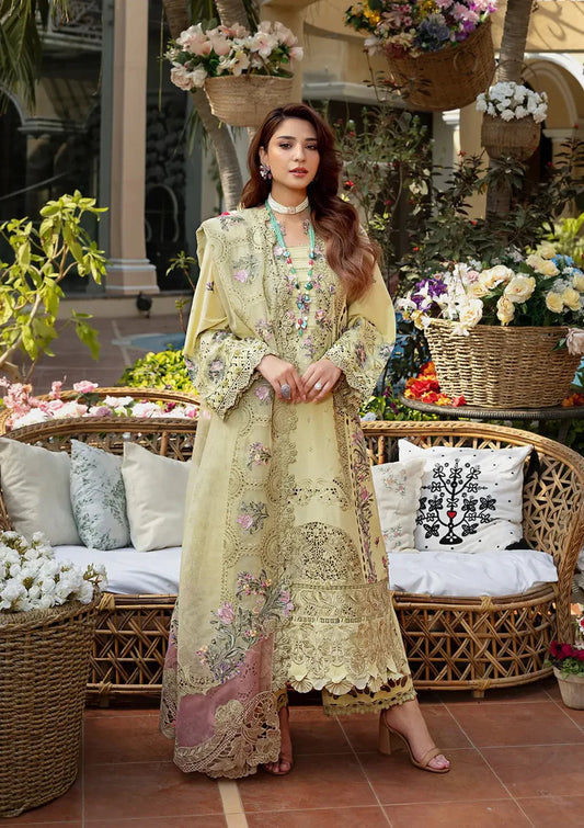 ELAF-3PC LAWN CHIKANKARI EMBROIDERED SHIRT WITH KHAADI NET EMB DUPATTA AND EMB TROUSER