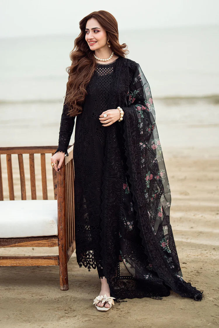 NUREH-3PC LAWN CHIKENKARI LASER EMBROIDERED SHIRT WITH COTTON NET EMBROIDERED PRINT DUPATTA