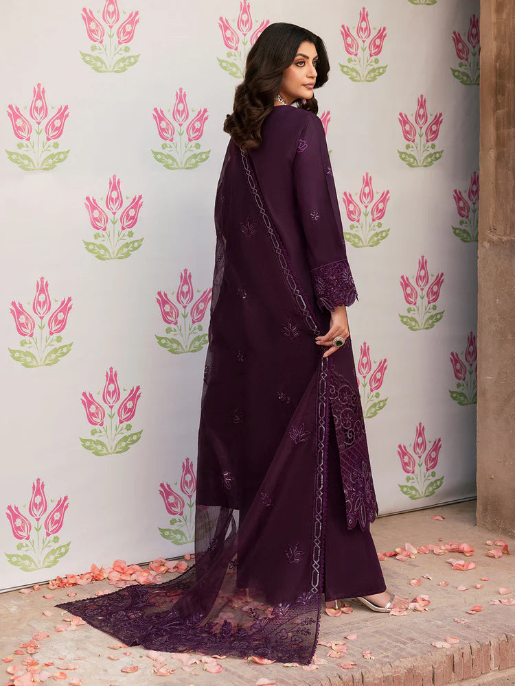 MAHNUR-3PC LAWN SEQUENCE EMBROIDERED SHIRT WITH KHADDI NET EMBROIDERED DUPATTA AND TROUSER