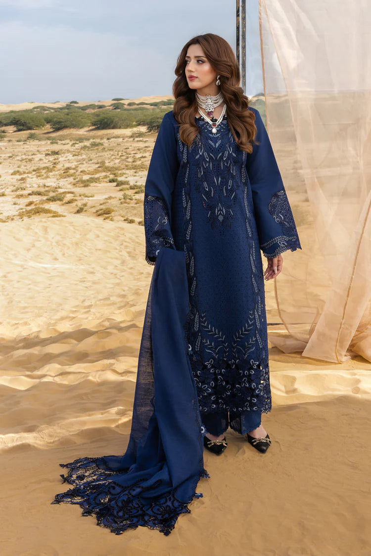 RANG RASIYA-3PC LAWN LASERCUTWORK EMBROIDERED SHIRT WITH KHAADI NET EMBROIDERED DUPATTA AND TROUSER