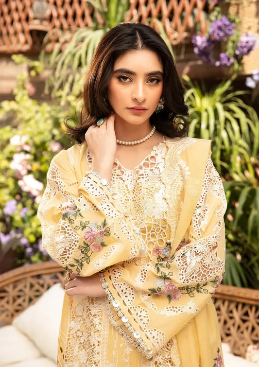 ELAF-3PC LAWN CHIKANKARI EMBROIDERED SHIRT WITH KHADDI NET EMBROIDERED DUPATTA AND TROUSER