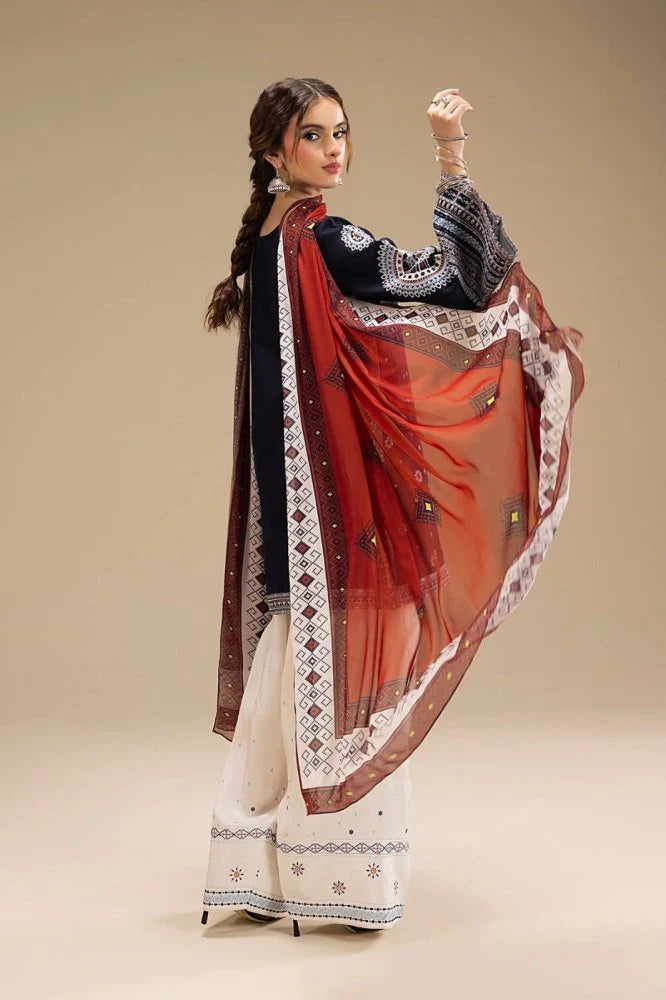 Lawn 3PC Embroidered Shirt with Digital Printed Jacquard Dupatta