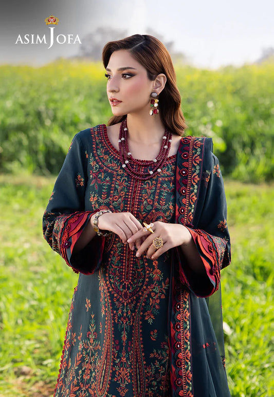 ASIM JOFA-3PC LAWN EMBROIDERED SHIRT WITH KHAADI NET EMBROIDERED DUPATTA AND TROUSER