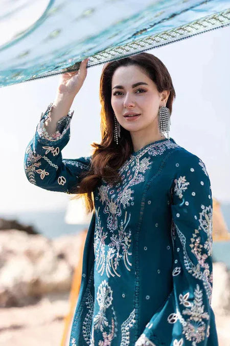 QALAMQAR-3PC LAWN HEAVY EMBROIDERED SHIRT WITH CHIFFON EMB DUPATTA AND EMB TROUSER