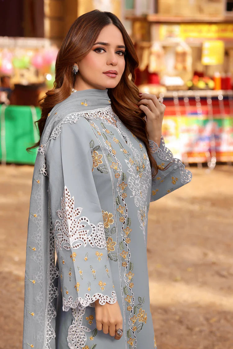 ANEELAS-3PC LAWN EMBROIDERED SHIRT WITH CHIFFON EMBROIDRED DUPATTA & EMB TROUSER