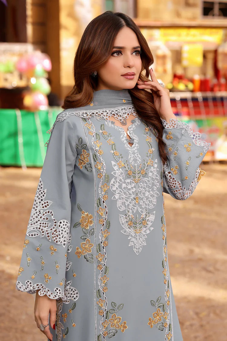 ANEELAS-3PC LAWN EMBROIDERED SHIRT WITH CHIFFON EMBROIDRED DUPATTA & EMB TROUSER