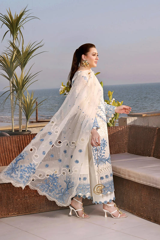 ANEELAS-3PC LAWN EMBROIDERED SHIRT WITH ORGANZA EMBROIDERED DUPATTA AND TROUSER