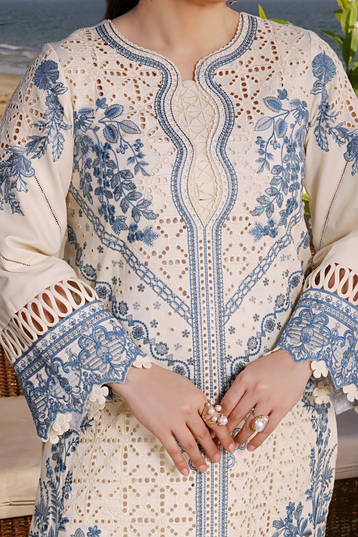 ANEELAS-3PC LAWN EMBROIDERED SHIRT WITH ORGANZA EMBROIDERED DUPATTA AND TROUSER