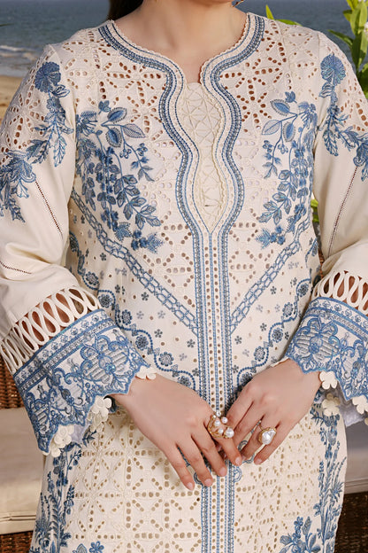 ANEELAS-3PC LAWN EMBROIDERED SHIRT WITH ORGANZA EMBROIDERED DUPATTA AND TROUSER