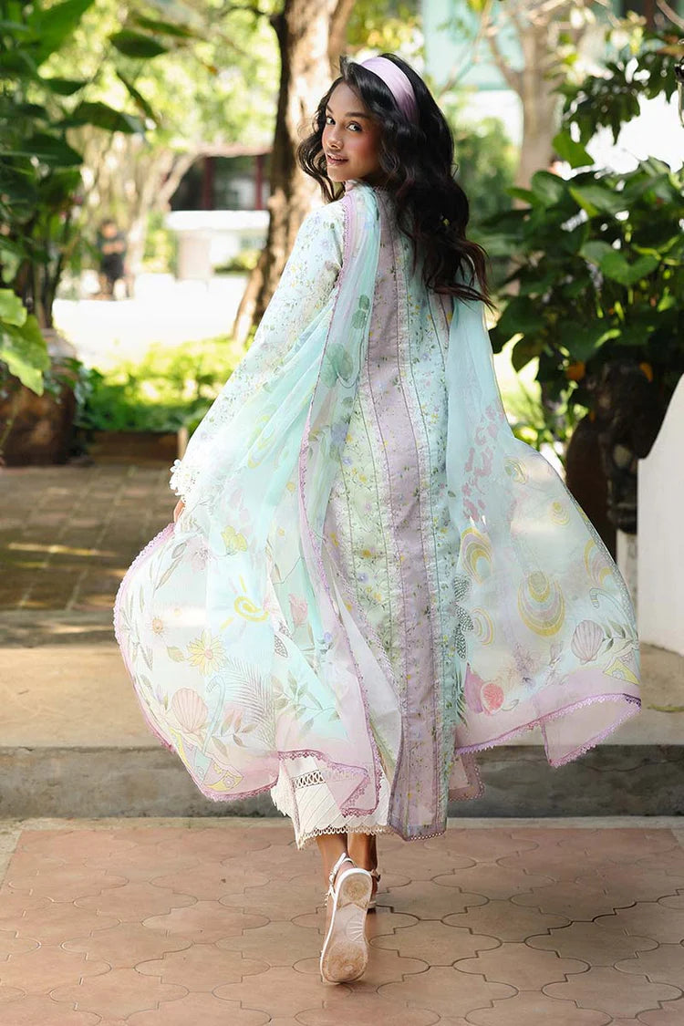 QALAMQAR-3PC LAWN PRINTED EMB SHIRT WITH SILK PRINTED DUPATTA AND TROUSER