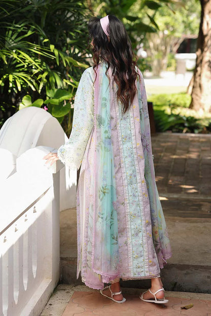 QALAMQAR-3PC LAWN PRINTED EMB SHIRT WITH SILK PRINTED DUPATTA AND TROUSER