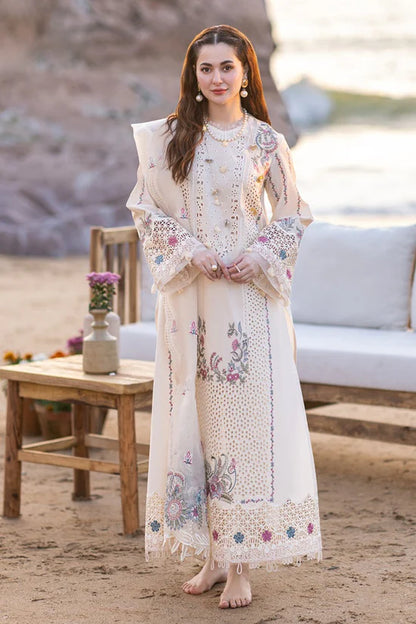 QALAMQAR-3PC CHIKANKARI LAWN EMBROIDERED WITH KHADDI NET EMBROIDERED DUPATTA & TROUSER