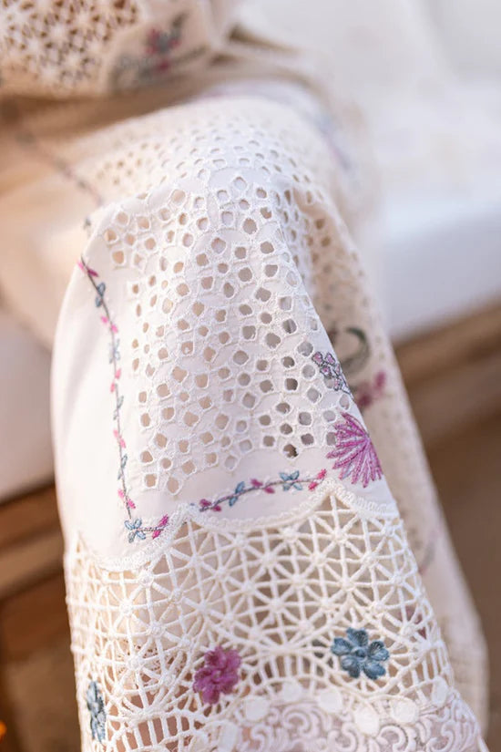 QALAMQAR-3PC CHIKANKARI LAWN EMBROIDERED WITH KHADDI NET EMBROIDERED DUPATTA & TROUSER