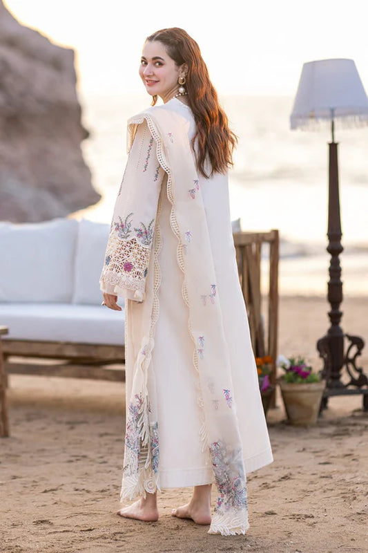 QALAMQAR-3PC CHIKANKARI LAWN EMBROIDERED WITH KHADDI NET EMBROIDERED DUPATTA & TROUSER