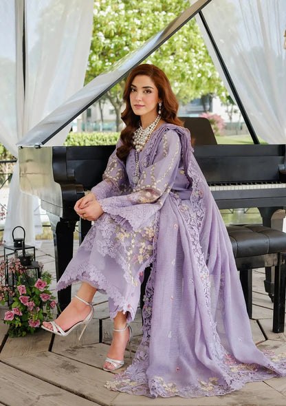 ELAF-3PC LAWN LASERCUTWORK EMBROIDERED SHIRT WITH KHAADI NET EMBROIDERED DUPATTA AND TROUSER