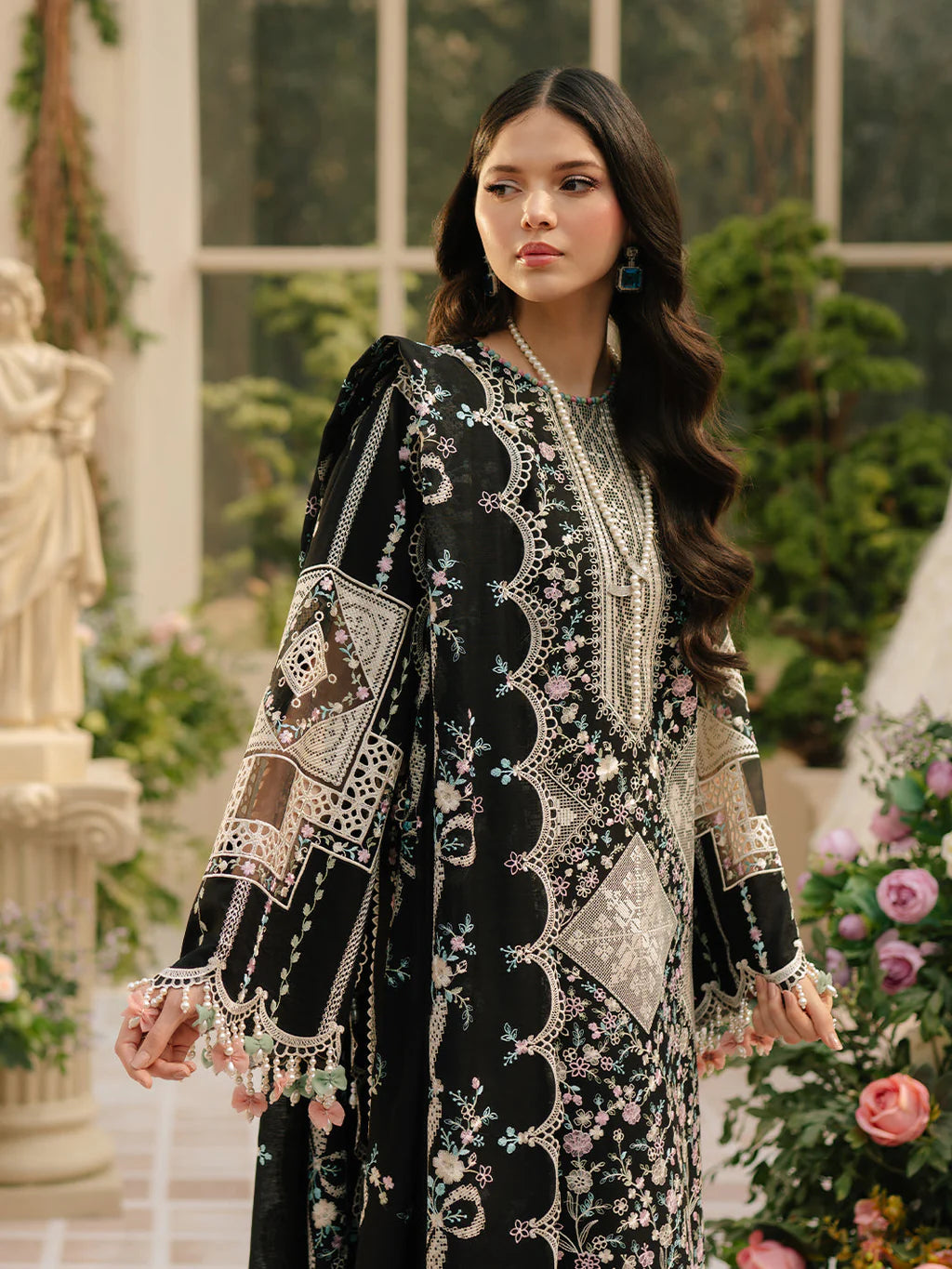 BIN ILYAS-3PC LAWN HEAVY EMBROIDERED SHIRT WITH KHADDI NET EMBROIDERED DUPATTA & LAWN TOUSER