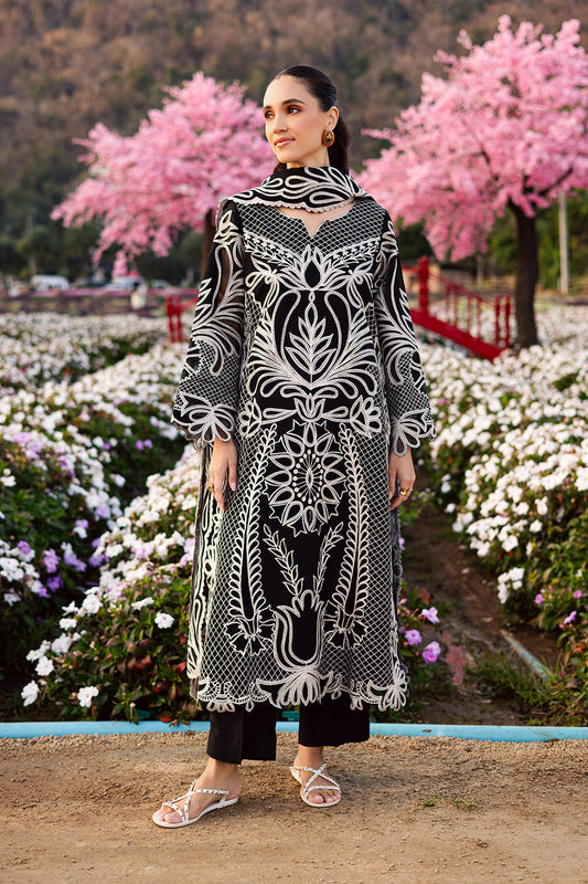 MAHNUR-3PC LAWN EMBROIDERED SHIRT WITH ORGANZA EMB DUPATTA AND TROUSER
