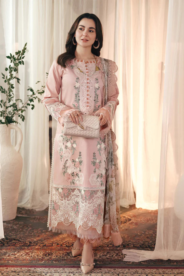 JADE-3PC LAWN EMBROIDERED SHIRT WITH CHIFFON PRINTED DUPATTA AND TROUSER
