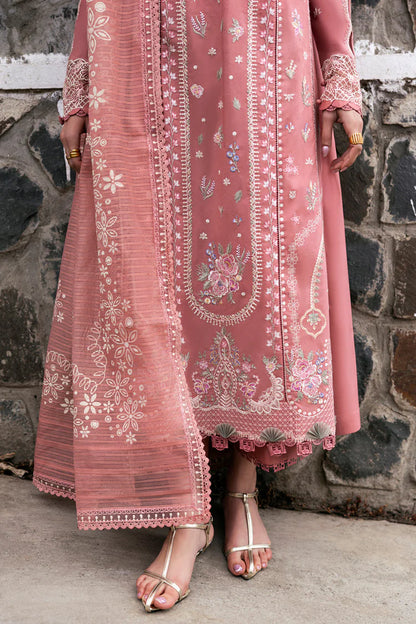 QALAMQAR-3PC LAWN EMBROIDERED SHIRT WITH KHAADI NET EMBROIDERED DUPATTA AND TROUSER