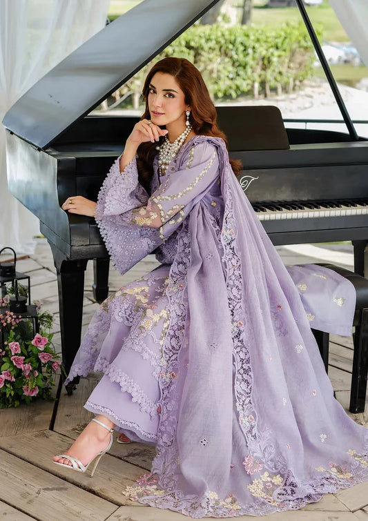 ELAF-3PC LAWN LASERCUTWORK EMBROIDERED SHIRT WITH KHAADI NET EMBROIDERED DUPATTA AND TROUSER
