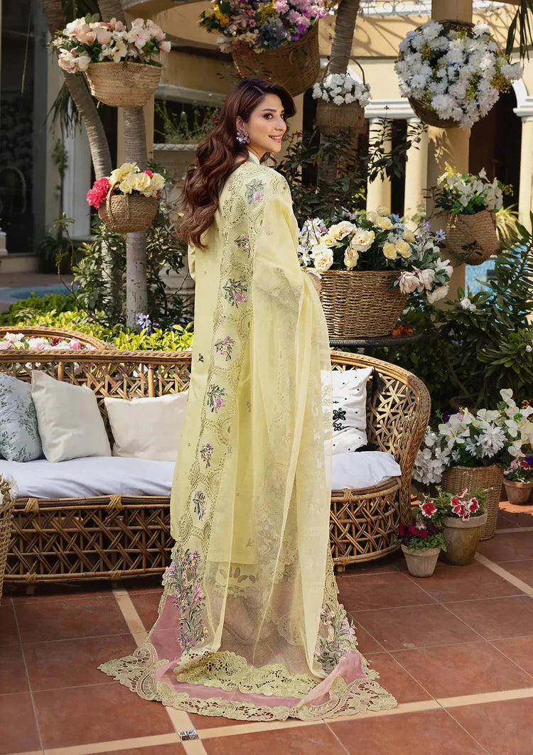 ELAF-3PC LAWN CHIKANKARI EMBROIDERED SHIRT WITH KHAADI NET EMB DUPATTA AND EMB TROUSER