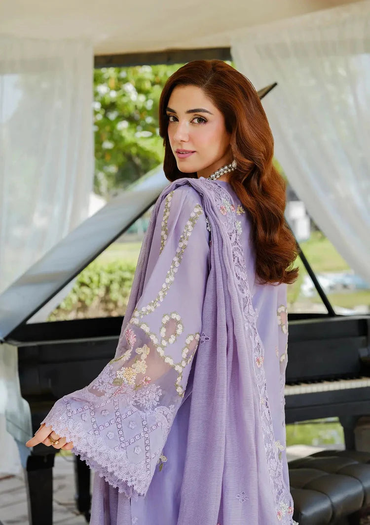 ELAF-3PC LAWN LASERCUTWORK EMBROIDERED SHIRT WITH KHAADI NET EMBROIDERED DUPATTA AND TROUSER