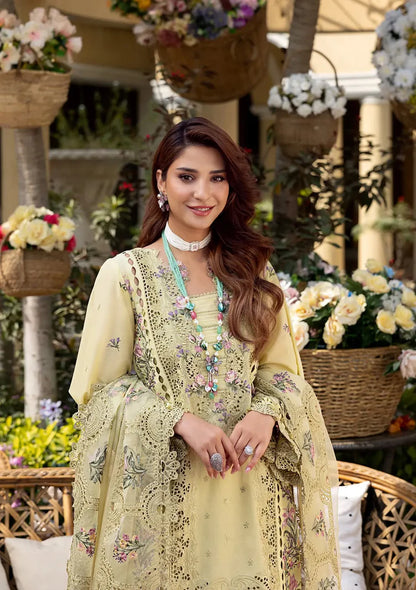 ELAF-3PC LAWN CHIKANKARI EMBROIDERED SHIRT WITH KHAADI NET EMB DUPATTA AND EMB TROUSER