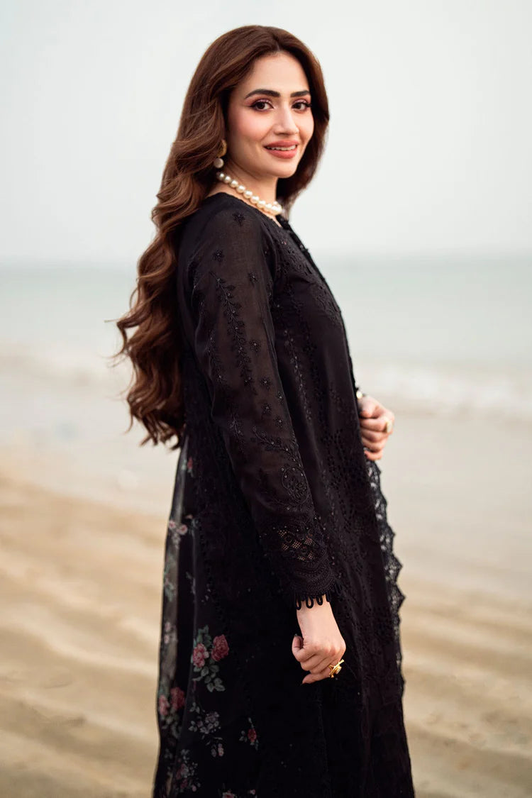 NUREH-3PC LAWN CHIKENKARI LASER EMBROIDERED SHIRT WITH COTTON NET EMBROIDERED PRINT DUPATTA