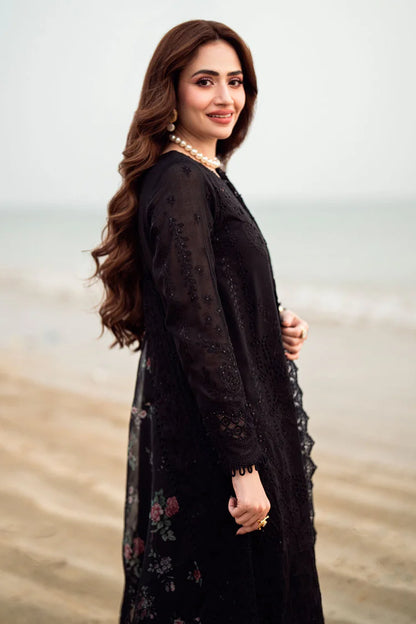 NUREH-3PC LAWN CHIKENKARI LASER EMBROIDERED SHIRT WITH COTTON NET EMBROIDERED PRINT DUPATTA