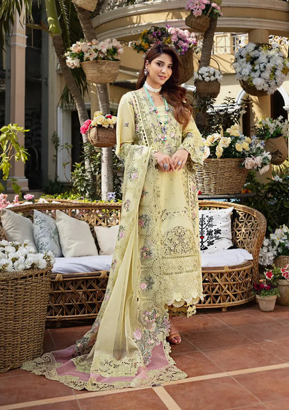 ELAF-3PC LAWN CHIKANKARI EMBROIDERED SHIRT WITH KHAADI NET EMB DUPATTA AND EMB TROUSER
