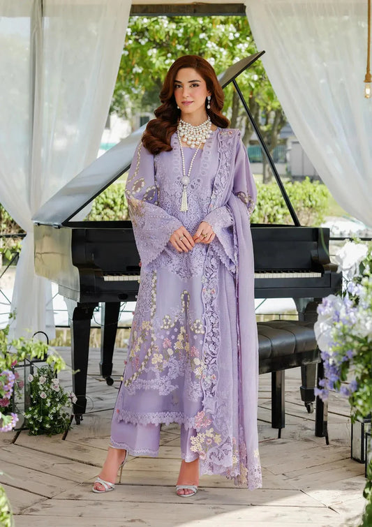 ELAF-3PC LAWN LASERCUTWORK EMBROIDERED SHIRT WITH KHAADI NET EMBROIDERED DUPATTA AND TROUSER