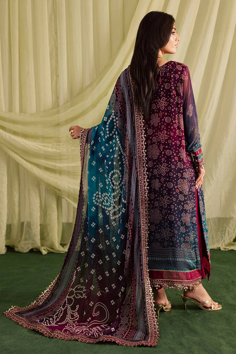 NUREH-3PC LAWN DIGITAL PRINTED EMBROIDERED SHIRT WITH CHUNRI PRINTED EMB DUPATTA AND DYED TROUSER