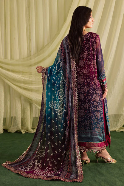 NUREH-3PC LAWN DIGITAL PRINTED EMBROIDERED SHIRT WITH CHUNRI PRINTED EMB DUPATTA AND DYED TROUSER