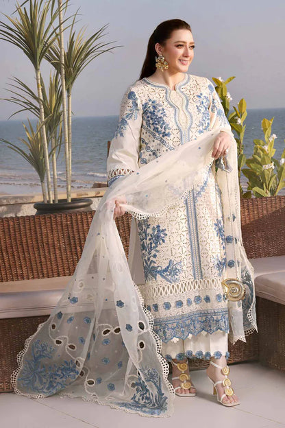 ANEELAS-3PC LAWN EMBROIDERED SHIRT WITH ORGANZA EMBROIDERED DUPATTA AND TROUSER