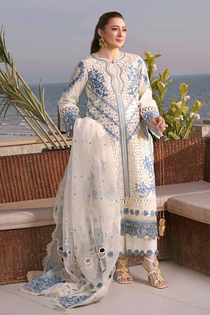 ANEELAS-3PC LAWN EMBROIDERED SHIRT WITH ORGANZA EMBROIDERED DUPATTA AND TROUSER