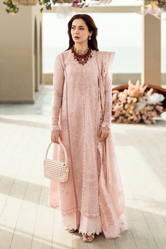 QALAMQAR-3PC LAWN CHIKAANKARI EMBROIDERED SHIRT WITH KHAADI NET EMBROIDERED DUPATTA AND TROUSER