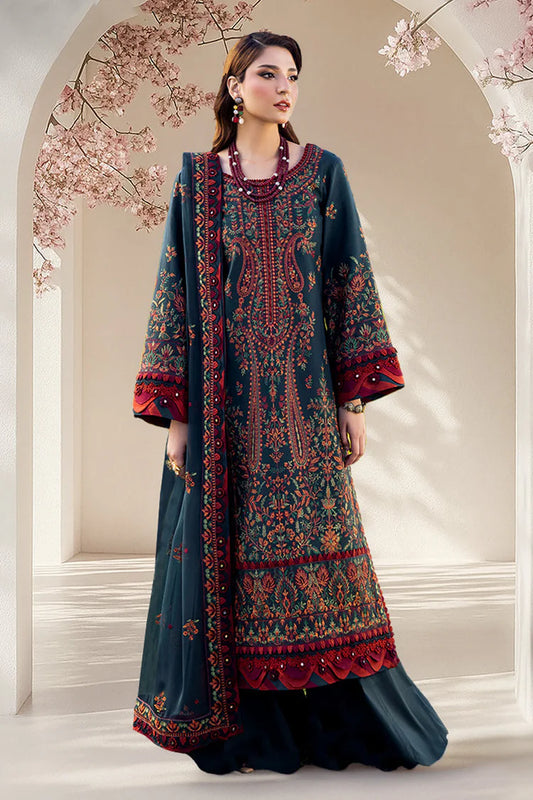 ASIM JOFA-3PC LAWN EMBROIDERED SHIRT WITH KHAADI NET EMBROIDERED DUPATTA AND TROUSER