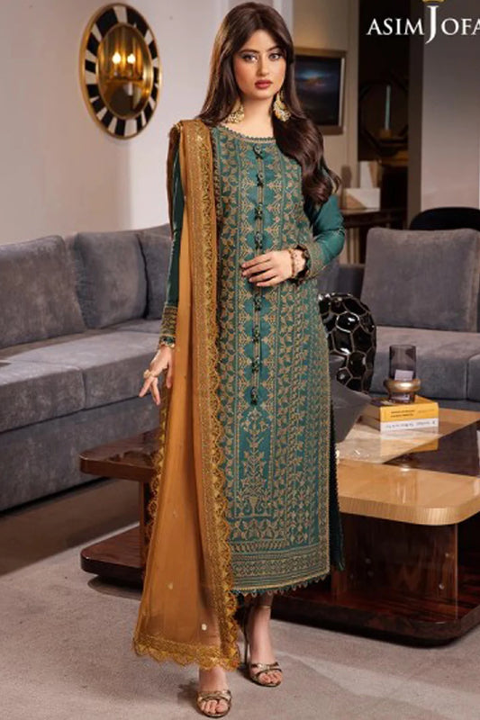 ASIM JOFA-3PC LAWN HEAVY EMBROIDERED SHIRT WITH CHIFFON EMBROIDERED DUPATTA AND TROUSER