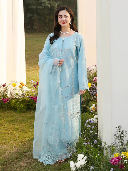 ASIM JOFA- 3PC LAWN EMBROIDERED SHIRT WITH ORGANZA EMBROIDERED DUPATTA AND TROUSER