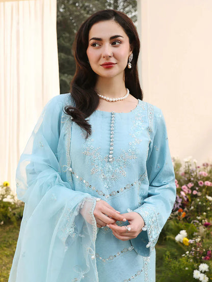 ASIM JOFA- 3PC LAWN EMBROIDERED SHIRT WITH ORGANZA EMBROIDERED DUPATTA AND TROUSER