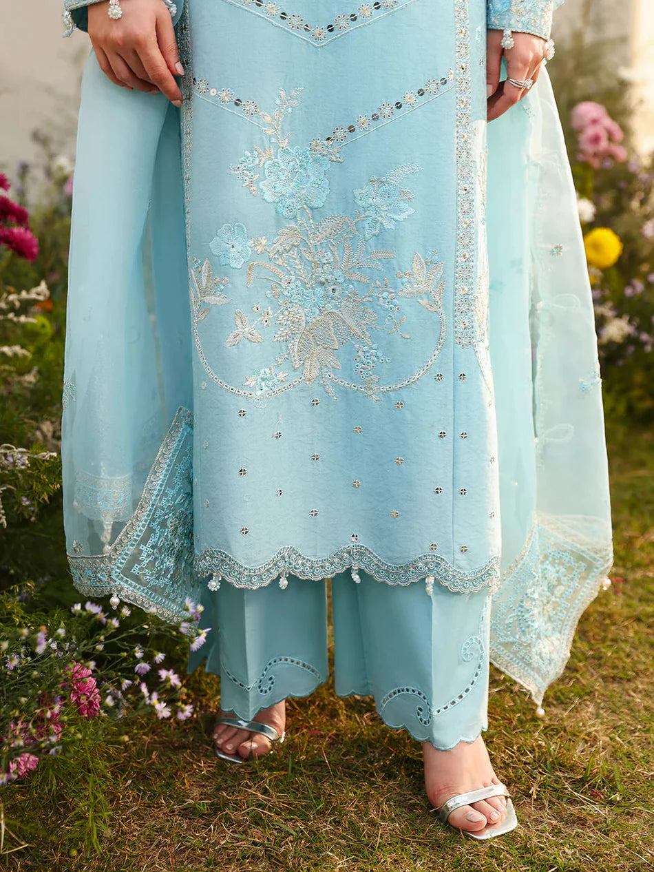 ASIM JOFA- 3PC LAWN EMBROIDERED SHIRT WITH ORGANZA EMBROIDERED DUPATTA AND TROUSER