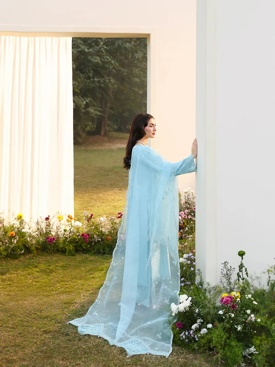 ASIM JOFA- 3PC LAWN EMBROIDERED SHIRT WITH ORGANZA EMBROIDERED DUPATTA AND TROUSER