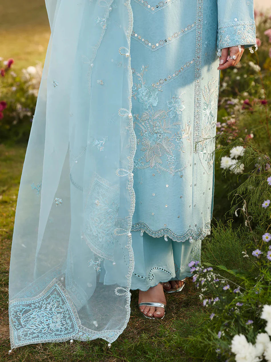 ASIM JOFA- 3PC LAWN EMBROIDERED SHIRT WITH ORGANZA EMBROIDERED DUPATTA AND TROUSER