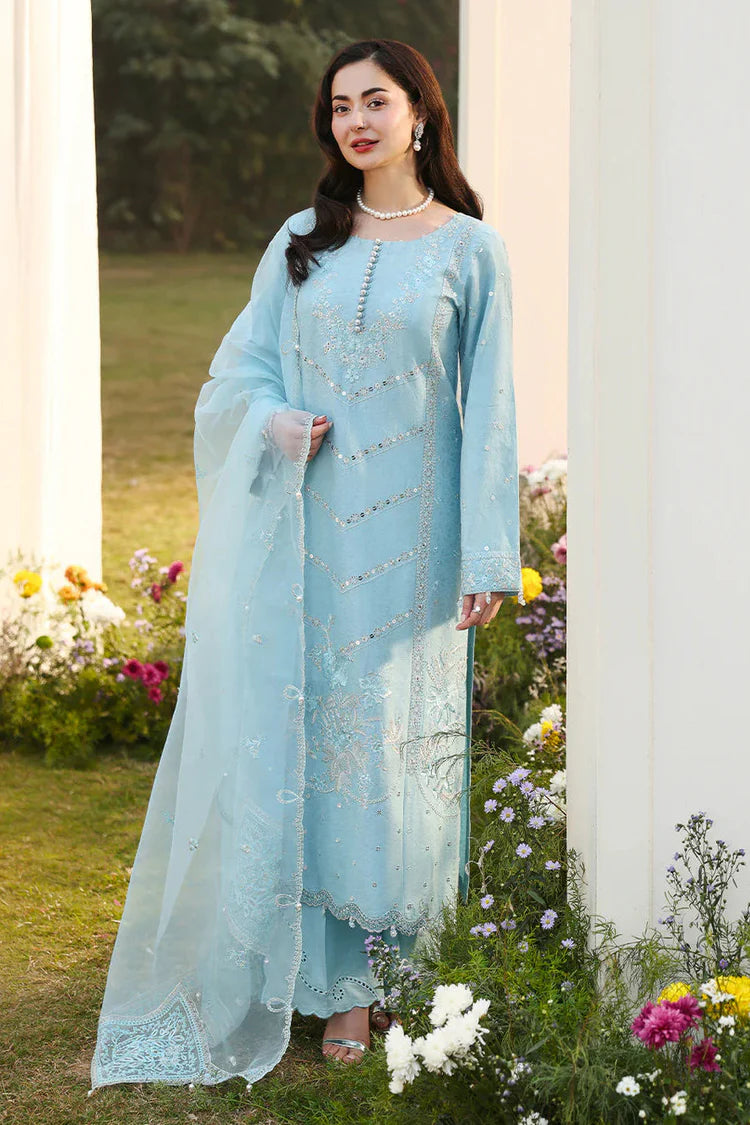 ASIM JOFA- 3PC LAWN EMBROIDERED SHIRT WITH ORGANZA EMBROIDERED DUPATTA AND TROUSER
