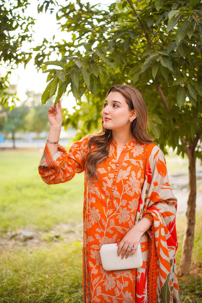 ANEELAS-3PC LAWN DIGITAL PRINTED SHIRT WITH SILK PRINTED DUPATTA AND PRINTED TROUSER