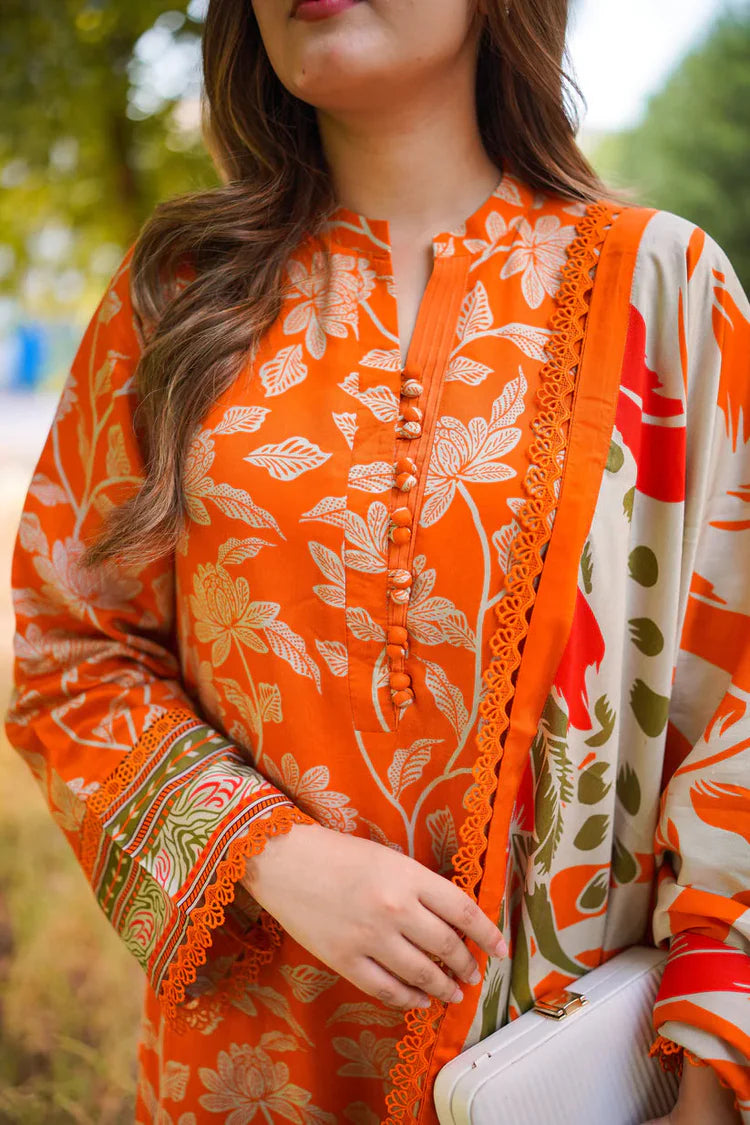 ANEELAS-3PC LAWN DIGITAL PRINTED SHIRT WITH SILK PRINTED DUPATTA AND PRINTED TROUSER