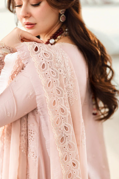 QALAMQAR-3PC LAWN CHIKAANKARI EMBROIDERED SHIRT WITH KHAADI NET EMBROIDERED DUPATTA AND TROUSER