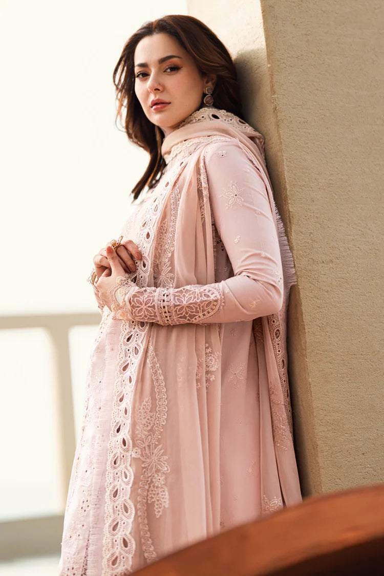QALAMQAR-3PC LAWN CHIKAANKARI EMBROIDERED SHIRT WITH KHAADI NET EMBROIDERED DUPATTA AND TROUSER